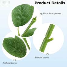 50 Pcs 13'' Rose Stems With Leaves, Fake Flower Stems, Faux Green Leaves Stems, Floral Arrangement Supplies, DIY Artificial Flowers Tools For Bouquet Wedding Party - Màu xanh Bạc hà - Xem 9