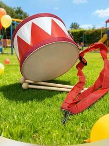 6-Inch Wooden Educational Musical Instrument Hand Drum, Adjustable Waist Belt, Suitable For Kindergarten Performance, Orff Snare Drum - Multicolor - View 3