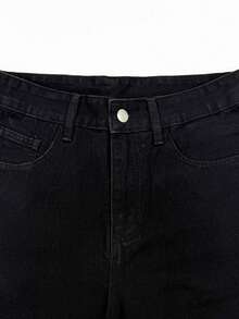 Shorts jeans pretos lisos com bolsos inclinados para homem, ideais para o verão. - Preto - Ver 6