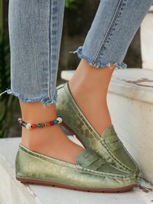 2026春季新款女士时尚平底鞋，低鞋面圆头花卉设计，百搭简约风格，软底舒适休闲轻便工作鞋 - 綠色 - 查看 8