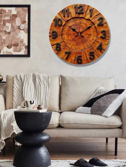 1 pieza Reloj de pared circular de tocón de árbol moderno - Movimiento de cuarzo silencioso sin tictac, marco de madera redondo de 12/14 pulgadas, manecillas y números rojos, reloj de repisa de chimenea contemporáneo, idea de regalo única, fácil lectura de la hora, diseño minimalista, decoración de oficina (Baterías no incluidas)