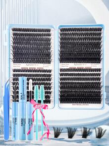 640/608pcs False Eyelashes Set, Includes Glue, Setting Liquid, Tweezers And Eyeshadow Brush. Large Capacity, Suitable For Beginners, Professionals And DIY Enthusiasts. - 彩色 - 查看 7