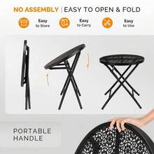 Black 18 Inch Folding Metal Steel Patio Side Table - Round Outdoor Coffee Table With Flower Cutouts For Yard Balcony Garden Use - 預設 - 查看 5