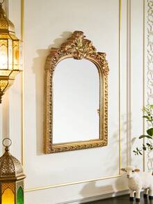 1 Gương treo tường trang trí hoa vòm vàng bằng nhựa, phụ kiện treo tường trang trí nhà theo phong cách Châu Âu, thích hợp để trang trí tường, gương trang điểm và đạo cụ chụp ảnh - Vàng - Xem 9