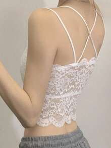 女士蕾丝拼接时尚百搭约会派对吊带背心 - 白色 - 查看 11