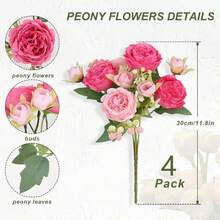 2/4/8/12 Packs Peonies Artificial Flowers, Mixed Pink Artificial Peonies, Silk Peonies Flowers Fake Peonies Artificial Flowers Peonies Bouquet For Centerpiece Table Wedding Party Home Decor - 彩色 - 查看 7