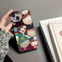 Funda para teléfono con collage de personajes de South Park, compatible con teléfonos ,  17,  16 Pro Max,  15 Pro Max,  13 y  12. Fabricada en TPU, ofrece protección contra golpes y caídas. Perfecta para fans, familiares, amigos, regalos de cumpleaños y festividades, o para quienes aman el humor y la nostalgia. - Negro - Ver 6
