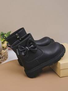 1双男女童可爱时尚弹力PU靴，保暖学院风户外靴，幼儿休闲靴，四季皆宜