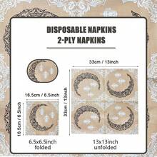 100/60/20pcs 13 * 13 Inch Disposable Napkins With Ramadan Theme, Featuring Exquisite Moon Pattern Carving And Hanging Lantern Pattern Design, Suitable For Eid Al Fitr Celebrations, Banquets, Family Gatherings, Friend Dinners, And Restaurant Decoration During Ramadan Dining Period - Champagne - View 3