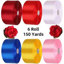 6 Rolls 1-1/2 Inch Satin Ribbon Solid Fabric Ribbon For Gift Wrapping Chair Sash Valentine's Day Wedding Birthday Party Decoration Hair Floral Craft Sewing,Total Length 150 Yards,Mother's Day Gift.(Red,White,Pink And Yellow) - 紅色 - 查看 9