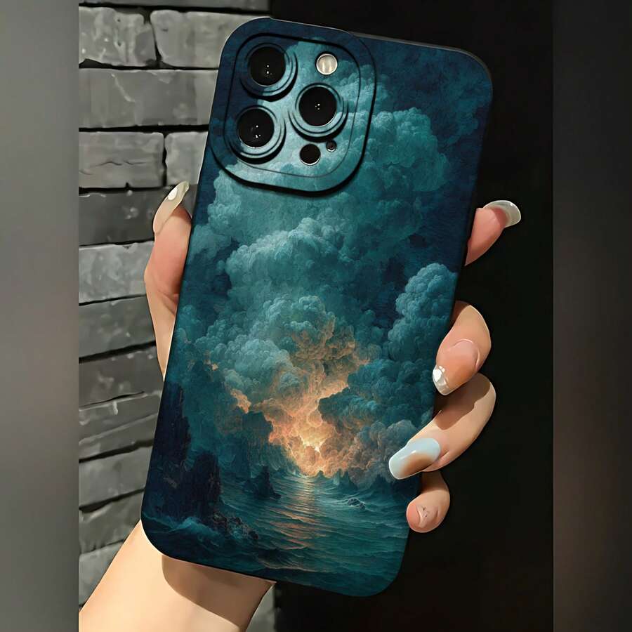 2026 nueva funda de teléfono esmerilada, funda de teléfono con impresión de paisaje de nubes, cielo, océano y atardecer para iPhone 17 14 13 12 11 Pro Max y Galaxy S23 S22 S21 S20 S10 S9 S8 Plus, funda protectora para teléfono, regalo de pareja para novio y novia, regalo de San Valentín y cumpleaños - Negro - Ver 1