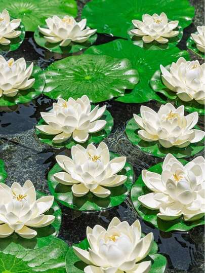 6pcs/5pcs Artificial Lotus Flower Petals, Floating Lotus Decor For Pond, Fake Lotus Flowers, Pond Decoration Foam Lotus, Simulated Real Lotus Petals, Suitable For Garden Pond Fish Tank Decor, Realistic Floating Foam Lotus With Lotus Petals, Ideal For Home Garden Pond Decoration, Diwali (White Petals)