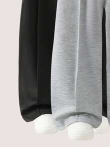 2pcs/Set Girls Straight Leg Sweatpants, Casual Loose Fit Solid Color Trousers, Black & Gray, Spring/Autumn