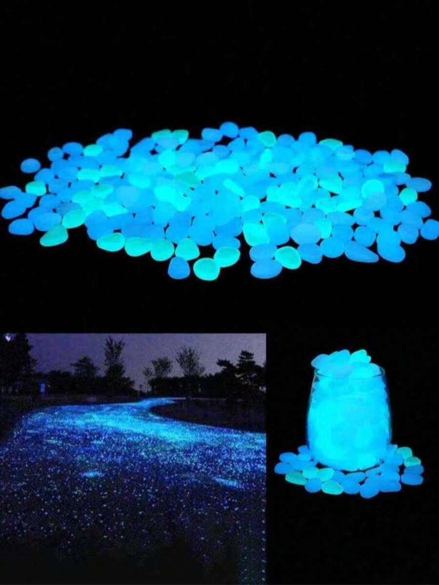 500颗夜光石，微景观水族箱装饰，户外花园庭院草坪装饰套装；200颗/100颗夜光鹅卵石，花瓶填充物，适用于花园和走道装饰，DIY夜光石（由于拍摄时的光线影响，实际产品可能略有差异，产品为小石子，请在购买前仔细检查）