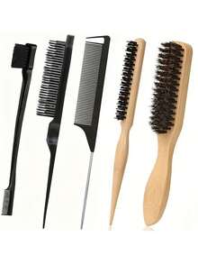 猪鬃顺滑梳，适合打造光滑马尾辫、抚平毛躁碎发和修饰发际线——锥形梳尖和蓬松梳齿，方便分区和分缝，是美发沙龙、美容院和旅行必备的造型工具、梳子和美发配件。 - 彩色 - 查看 8