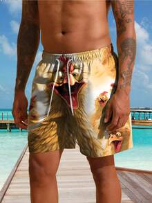 Men's Summer 3D Big Eyes Chicken Printed Beach Shorts - Single Layer Drawstring Lightweight Quick Drying - Multicolor - View 4