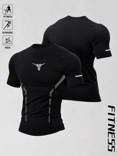 Men's Outdoor Sports Slim Fit Quick-Dry Training Top, Casual Fashion Short Sleeve