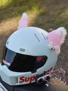 可拆卸毛绒猫耳装饰，带铃铛，适用于电动摩托车、骑行者、滑雪头盔 - 彩色 - 查看 4