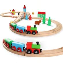 SainSmart Jr. Juego de Tren de Madera para niños pequeños con Pistas de Tren de Doble Cara para Brio Thomas  y Doug Tren de Juguete de Madera para niños y niñas de 3 4 5 años - como en la foto - Ver 1