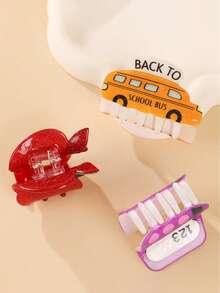 1pc Cartoon Pencil, Apple, Car, Calculator Shaped Hair Clips, Hair Claw, Suitable For Daily, Holiday, Commute, Party, Decoration, Women Hair Accessories, Back To School Gift Fashion Claw Clips Casual Hair Clutch Elegant Hair Jaw Clip - Multicolor - View 2