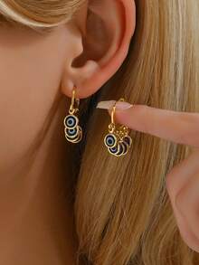1 对时尚彩色眼形吊坠耳环，恶魔眼设计，适合女性日常佩戴