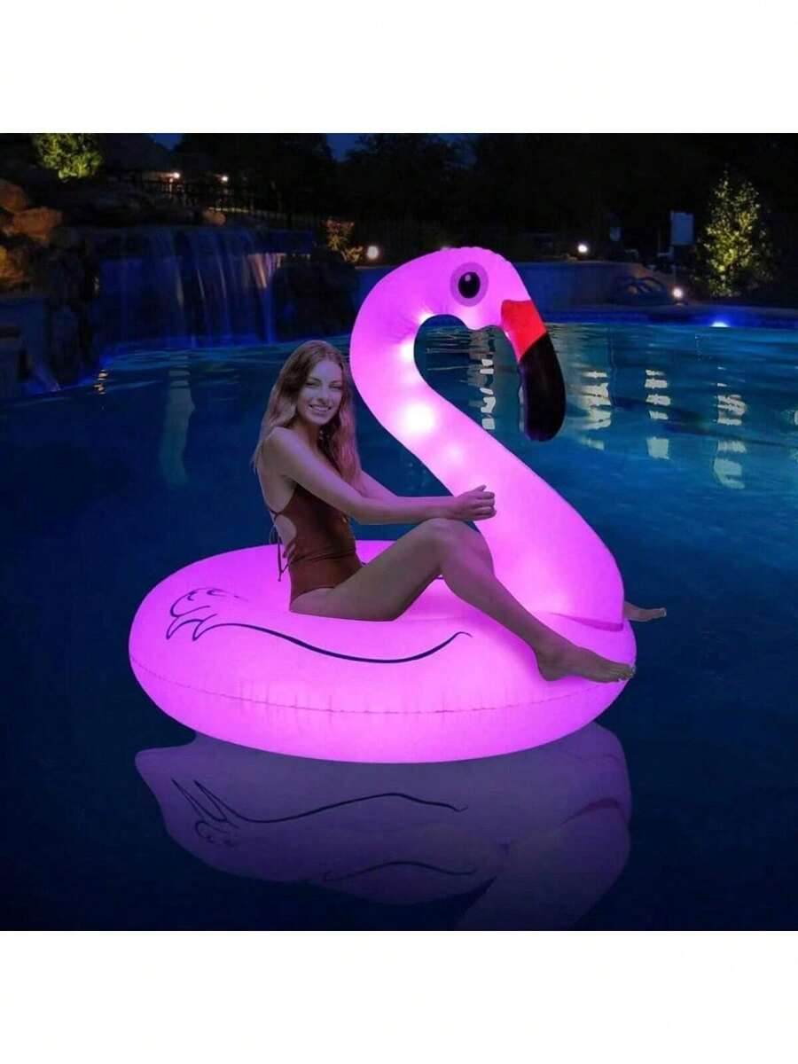 1pc Flamingo Swim Ring With Canopy, Inflatable Upright Swim Ring, Flamingo Detachable Upright Swim Ring For Pool (Suitable For Deep Water), Pool Inflatable, Beach Essentials, Pool Float - 彩色 - 查看 1