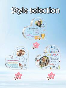 1pc Custom 2D Flat Acrylic Heart Collectible Figurines Back To School - Custom Name + Photo - Gift For Teachers Or, Teacher Day Gift Item, Teacher Appreciation Gift, Back To School - Heart-Shaped Acrylic Plaque With Personalized Name And Photo - Multicolor - View 2