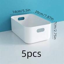 带手柄的矩形白色塑料储物篮 - 适用于橱柜、浴室和食品储藏室的多功能整理箱 - 非常适合香料、零食和必需品、搁板篮