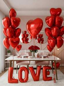 21pcs/Set Valentine's Day Party Decoration Balloon Set, 16-Inch Red Letter Foil Balloon "LOVE", 32-Inch And 18-Inch Red Heart Shaped Foil Balloons, Suitable For Room Romantic Decoration Props, Confession, Proposal, Anniversary, Wife's Birthday Party Decorations - Red - View 6