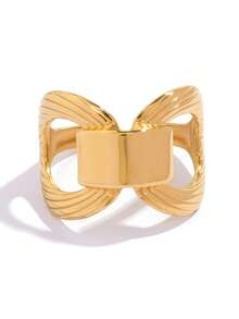 2枚/1枚女士粗款几何18k镀金不锈钢戒指，厚实叠戴戒指，简约时尚饰品 - 彩色 - 查看 8