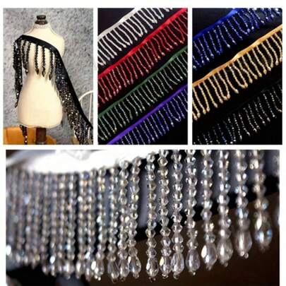 1 Pack Crystal Pendant Beaded Tassel Lace DIY Clothing, Stage Costume, Home Decor, Headwear, Hat Decoration Accessories