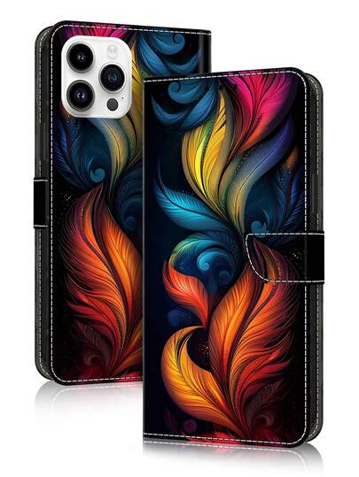 GLANDOTU Wallet Shiny Feather Art Flip Phone Case, Shock-Proof Protective Cover, Personalized PU Leather Phone Case Suitable For Various Phone Brands And Models