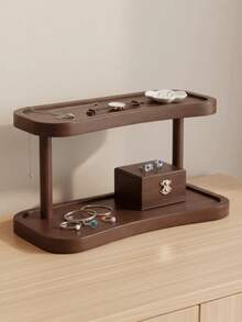 Organisateur de comptoir à double couche en noyer - Étagère de rangement élégante pour les cosmétiques, les parfums et les soins de la peau, parfait pour la salle de bain, la cuisine et le bureau, avec un compartiment fermé séparé - Brun - Voir 4