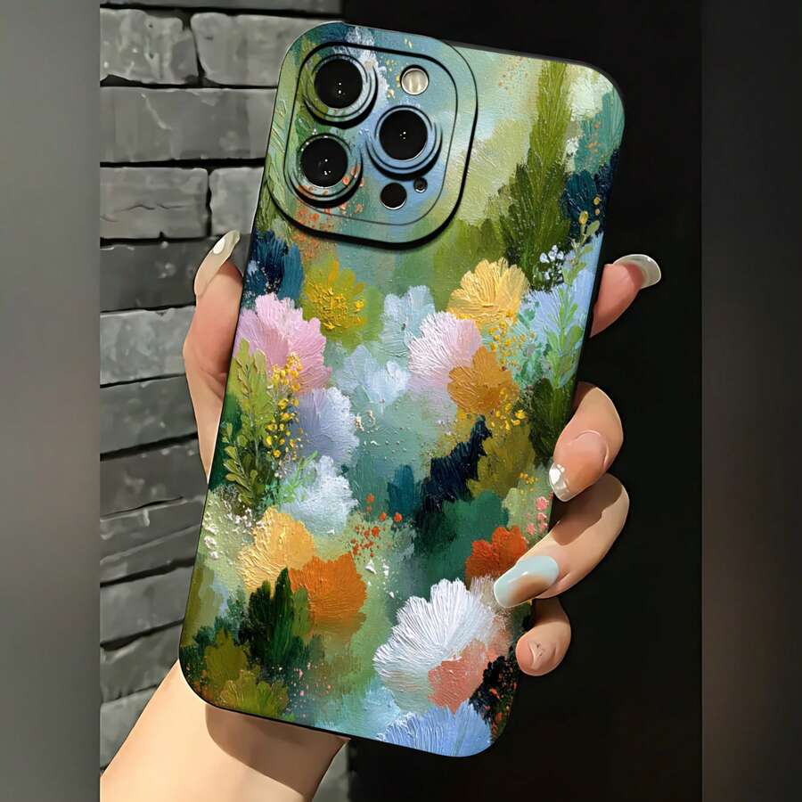 2026 nueva funda de teléfono esmerilada, diseño de impresión floral para 17 14 Pro Max, 17 13 Pro, 17 12, protector de teléfono Galaxy S23 S22 S21, regalo de funda de teléfono para pareja, regalo de vacaciones para novio y novia - Negro - Ver 1