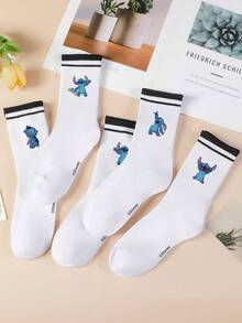 1 Pair/5 Pairs/10 Pairs Women's Mid-Calf Socks - Disney Stitch Pattern Mid-Calf Socks, Black Striped Athletic Mid-Calf Socks, Versatile Style, Suitable For Daily Wear And As Holiday Gifts - Multicolor - View 10