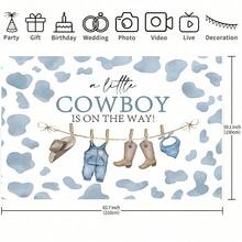 1 Western-Themed Baby Shower Banner Reading "Little Cowboy On The Way", Featuring Hat And Boots Design, Perfect For Baby Baptism And Photo Studio Props, Party Photo Backdrop. - Multicolor - View 8