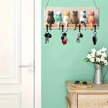 [Fast Arrival] Chic Cat Silhouette Key Rack With 4 Hooks - Rustic Wooden Wall Decor, Multipurpose Entryway Organizer For Keys & More, Perfect For Home & Farmhouse Style