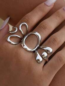 Frminee Bộ 3 chiếc nhẫn hình học bằng thép không gỉ mạ vàng 18K cao cấp, thời trang, tối giản, thanh lịch, độc đáo, tinh tế, thích hợp cho nữ đeo hàng ngày hoặc làm quà tặng. - Bạc - Xem 5