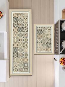 1pc Simple Style Silicone Kitchen Mat With Light-Colored Block Print Design, Soft Luxury Anti-Fatigue Kitchen Carpet With Cushioning, Water-Absorbent, Quick-Drying And Non-Slip Properties, Suitable For Kitchen, Bathroom, Entryway, Laundry Room, Etc. ,Room Decor - Multicolor - View 5