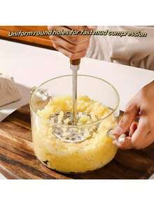 1pc Stainless Steel Potato Masher With Wooden Handle, Handheld Potato Masher, Multi-Function Food Masher For Pumpkin, Sweet Potato, Potato And Other Vegetables, Cooking Tool For Teenagers And Kitchen, Lightweight Kitchen Gadget - Multicolor - View 8