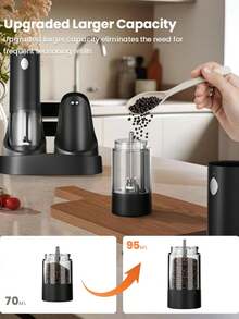 可充电电动盐和胡椒研磨器套装，海盐和玫瑰盐研磨器套装，带充电底座，2 件套，带收纳底座，LED 灯，研磨粗细可调，易于清洁，厨房必备，电动香料研磨工具，节日礼物 - 彩色 - 查看 10