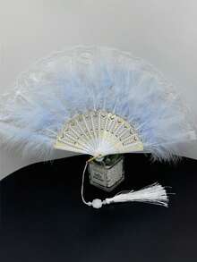 1 件复古蕾丝手持扇，优雅大方，适合夏季舞蹈、T 台，流苏古典风格 - 彩色 - 查看 16