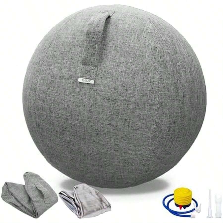 Silla de pelota de ejercicio con funda de tela, tamaño estándar (65 cm), para oficinas en casa, entrenamiento de equilibrio, pelota de yoga - / - Ver 1