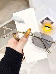 1pc Unisex Fashion Elegant Sexy Metal Rimless Decorative Glasses, Can Block Electronic Blue Light, Suitable For Daily Wear