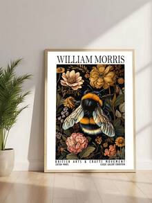 1pc William Morris-Inspired Bee & Floral Canvas Art Print Modern Retro Poster, Animal Theme Wall Decor For Living Room, Bedroom, Home Office - Botanical Nature Insect Wall Art, Festival Gifts, Office Decor, Kitchen Decor, Wall Arts, Wall Decor, Home Decor, Room Decor, Canvas Wall Art, Posters, Wall Art With Frame, Optional Frame - Multicolor - View 6