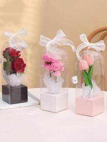 1~10Pcs Portable Transparent Flower Box Handheld Plastic Bouquet Packaging Box Birthday Wedding Valentine's Day Flower Boxes - Multicolor - View 4