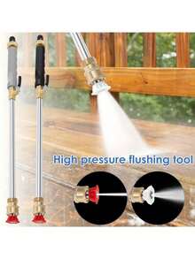 1pc Heavy Duty High Pressure Washing Wand With 2 Nozzles - Multipurpose Garden Hose Attachment For Efficient Car And Yard Cleaning, Made Of Durable Aluminum Alloy, Battery-Free