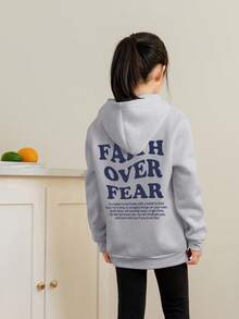 少女休闲印花保暖内衬卫衣，秋季款 - 淺灰色 - 查看 2