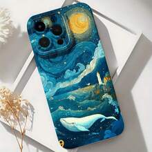 2026 nueva funda de teléfono esmerilada, funda de teléfono con estampado de ballena y castillo de noche estrellada para  17 15 Pro Max  17 14 Pro  17 13  Galaxy S23 S22 S21 funda de protección para teléfono funda de pareja regalo para novio novia regalo de vacaciones - Blanco antiguo - Ver 6