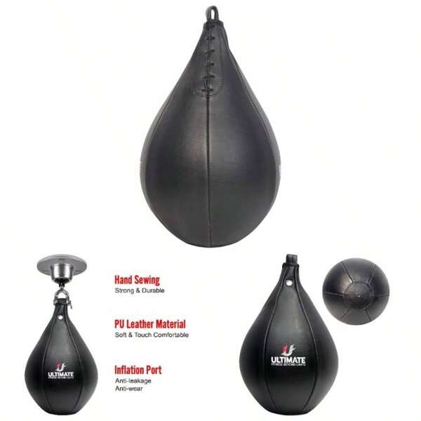 Speed Bag - Boxing Leather Muay Thai Training Punching Workout Speedball Kicking Striking Ball Kit With Hanging Swivel, Neddle, Screw Set